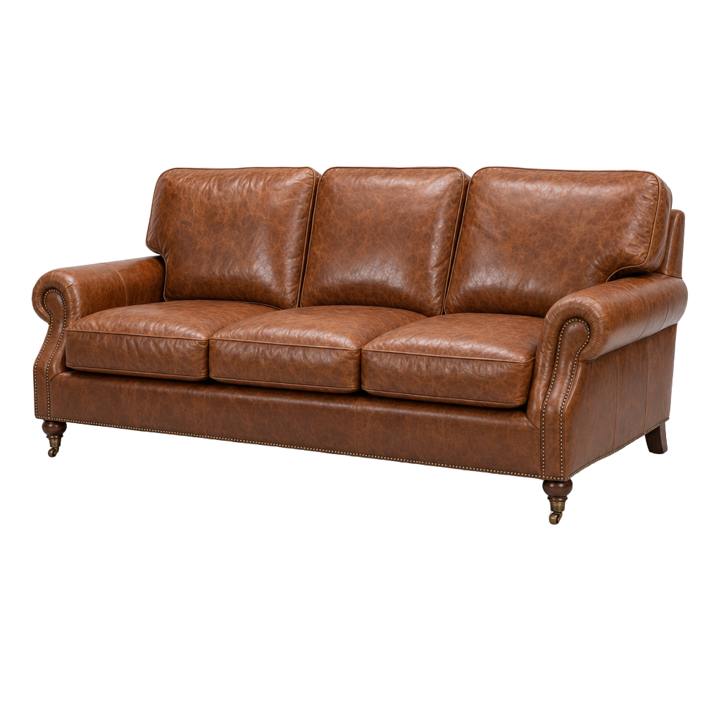 Clancy Rolled-Arm Three-Seat Lounge – Vintage Brown
