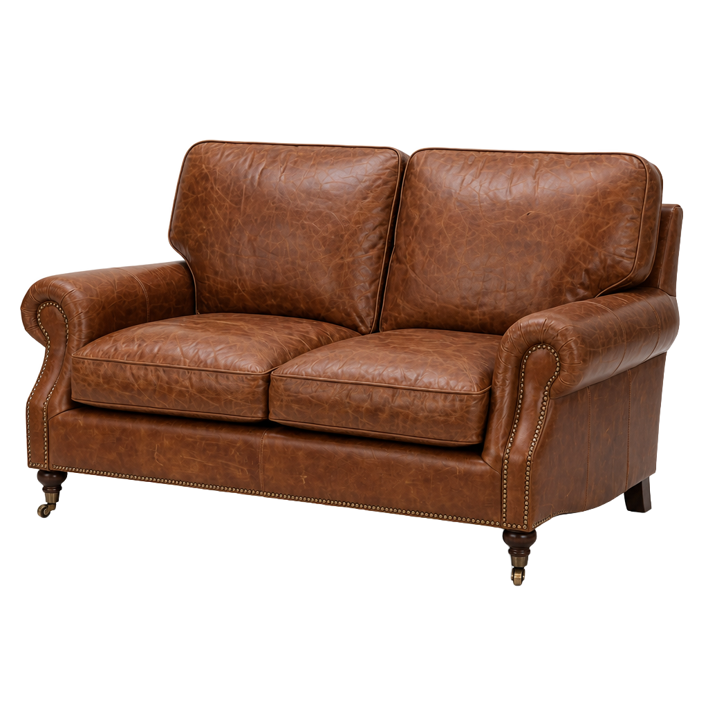 Clancy Rolled-Arm Two-Seat Lounge – Vintage Brown