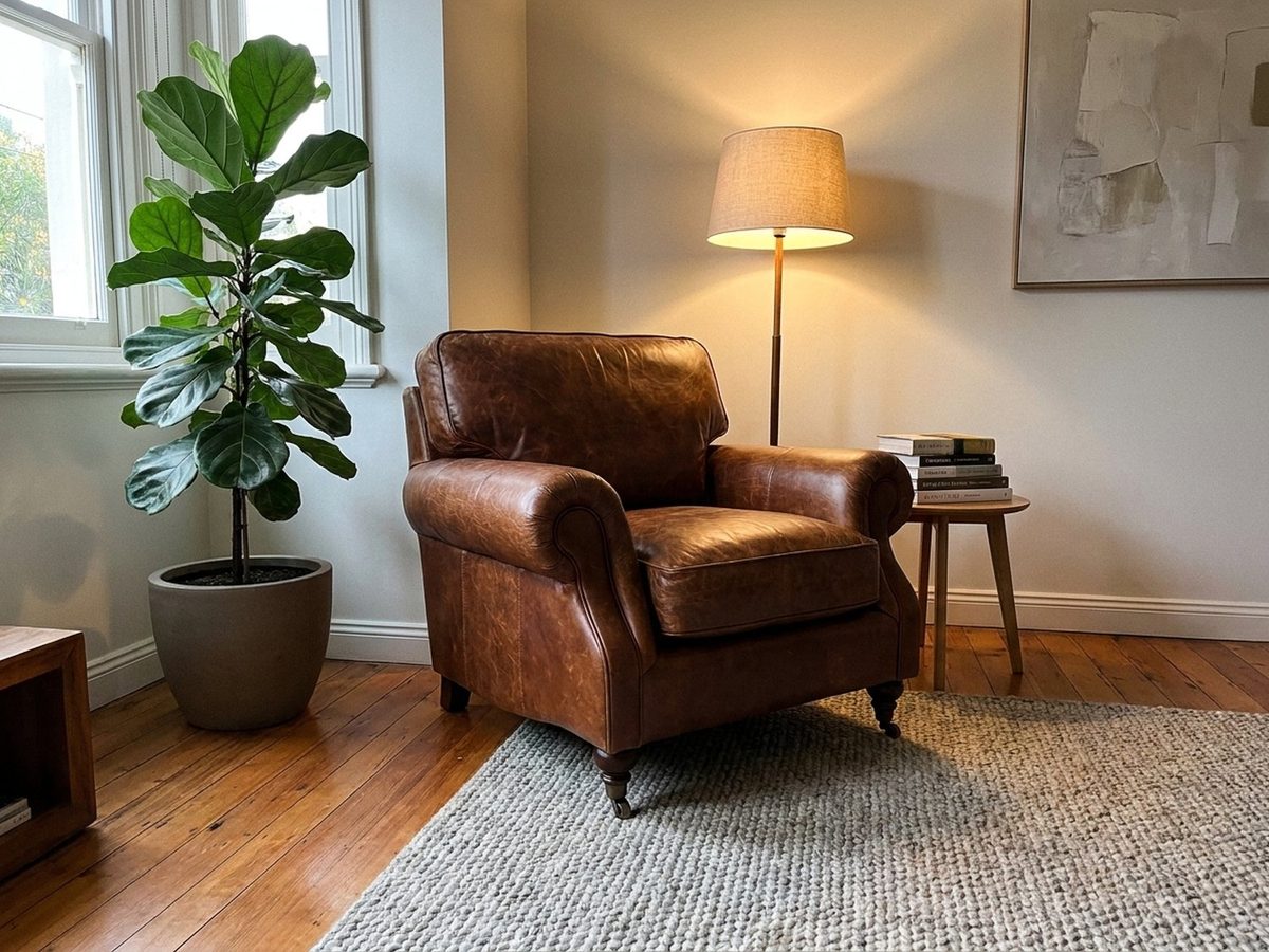 Clancy Rolled-Arm Armchair – Vintage Brown
