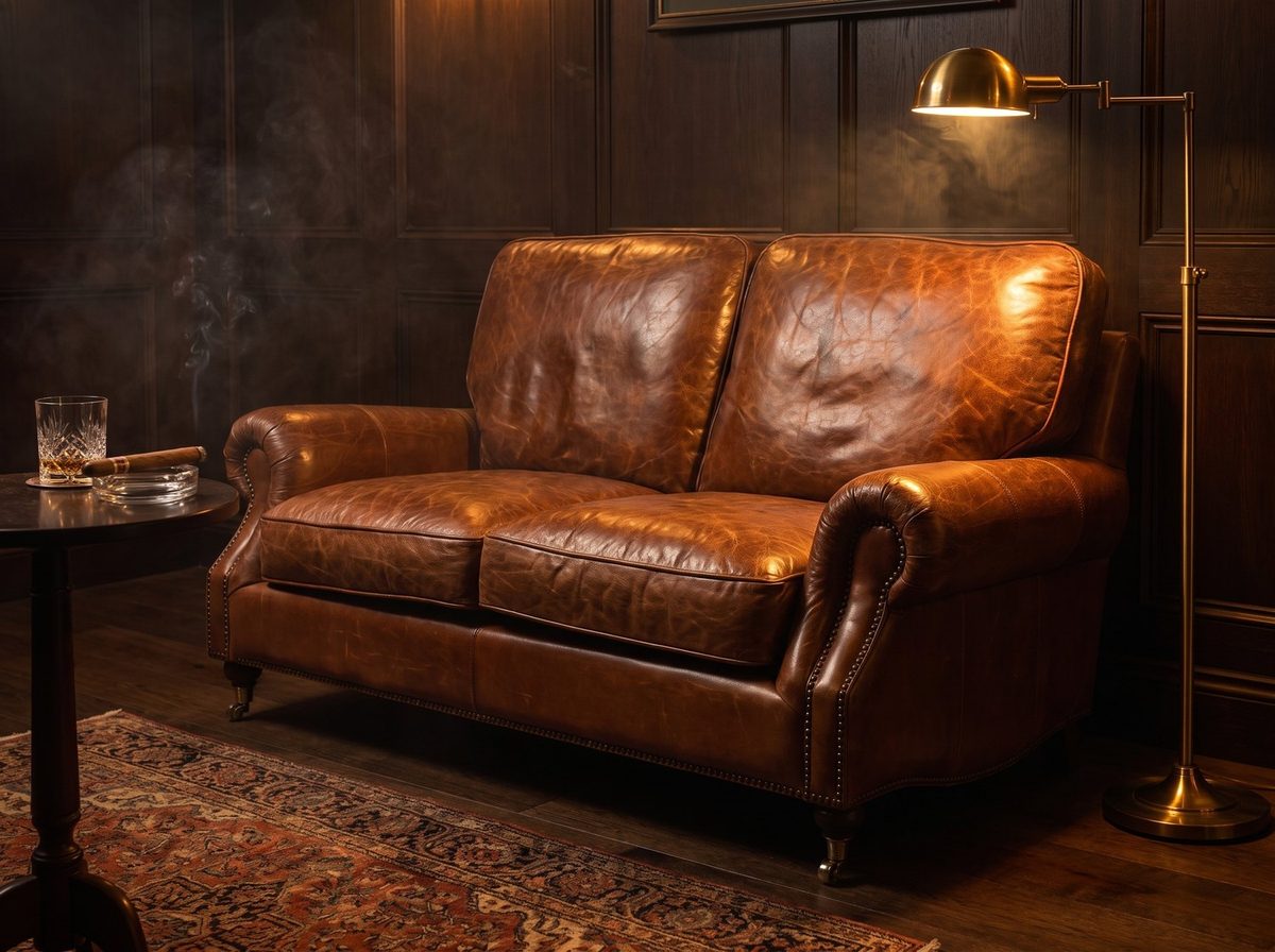 Clancy Rolled-Arm Three-Seat Lounge – Vintage Brown