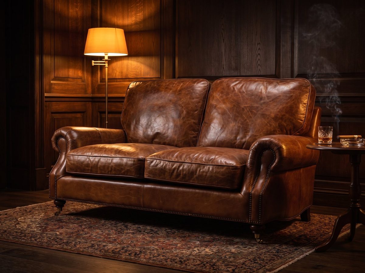 Clancy Rolled-Arm Three-Seat Lounge – Vintage Brown
