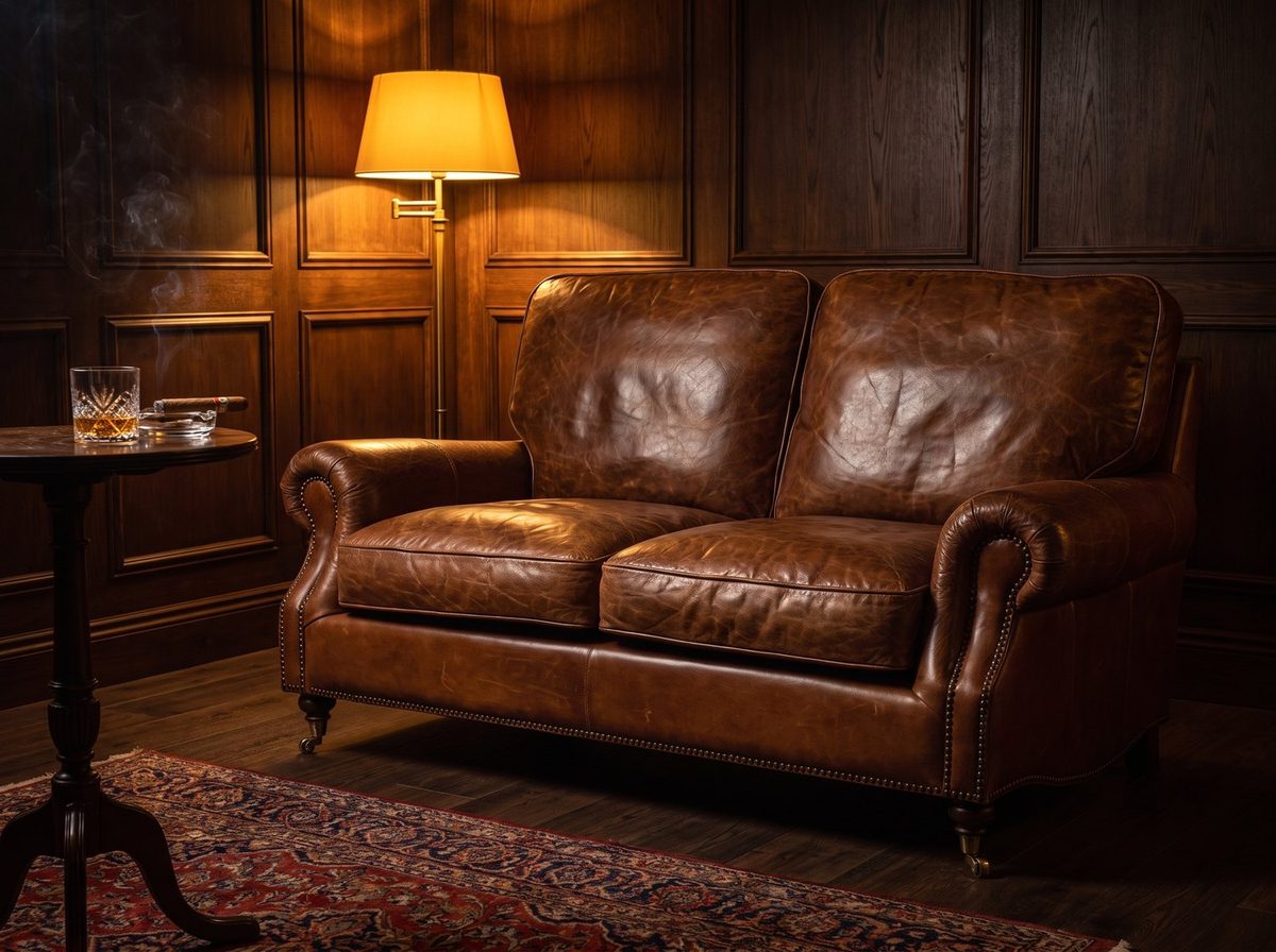 Clancy Rolled-Arm Two-Seat Lounge – Vintage Brown