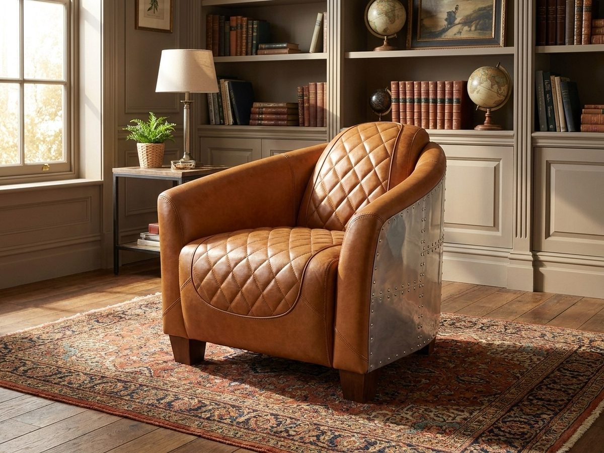 Havana Quilted Aviator Armchair – Tan