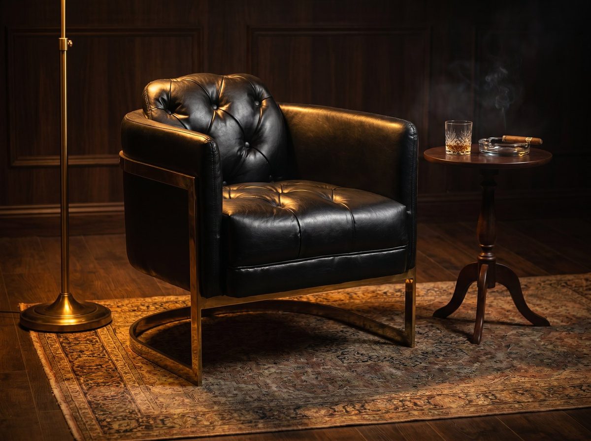 Mayfair Armchair – Black Leather and Brass
