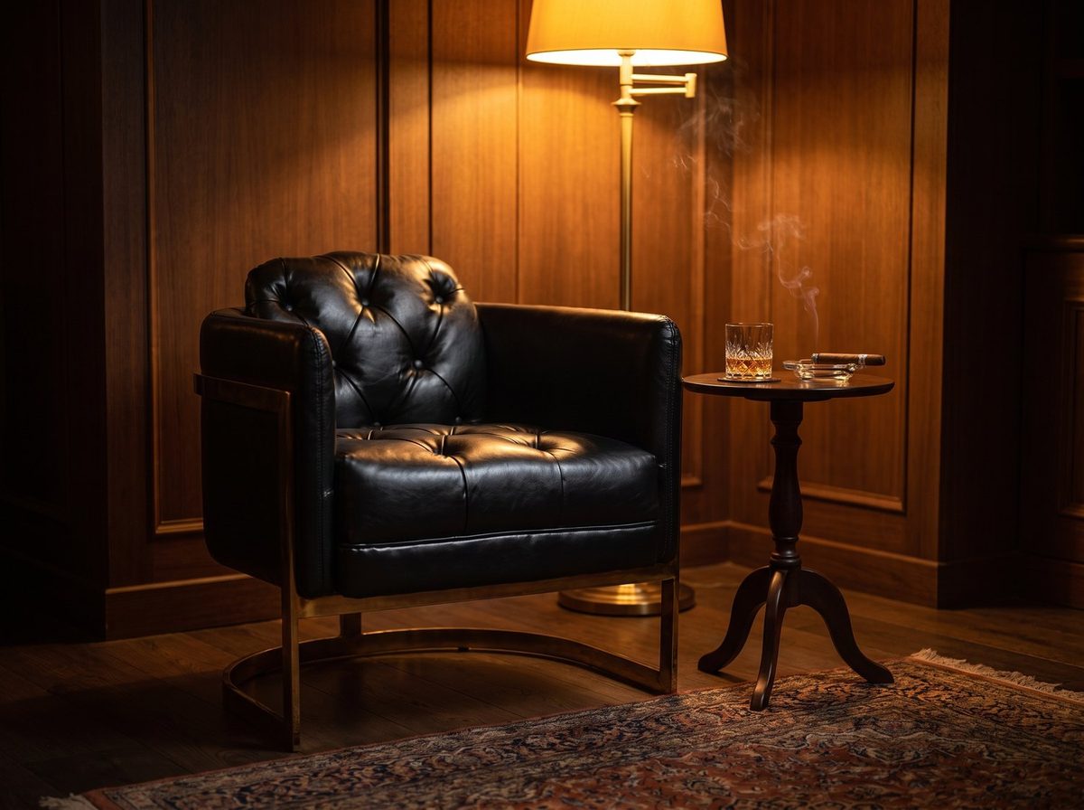 Mayfair Armchair – Black Leather and Brass