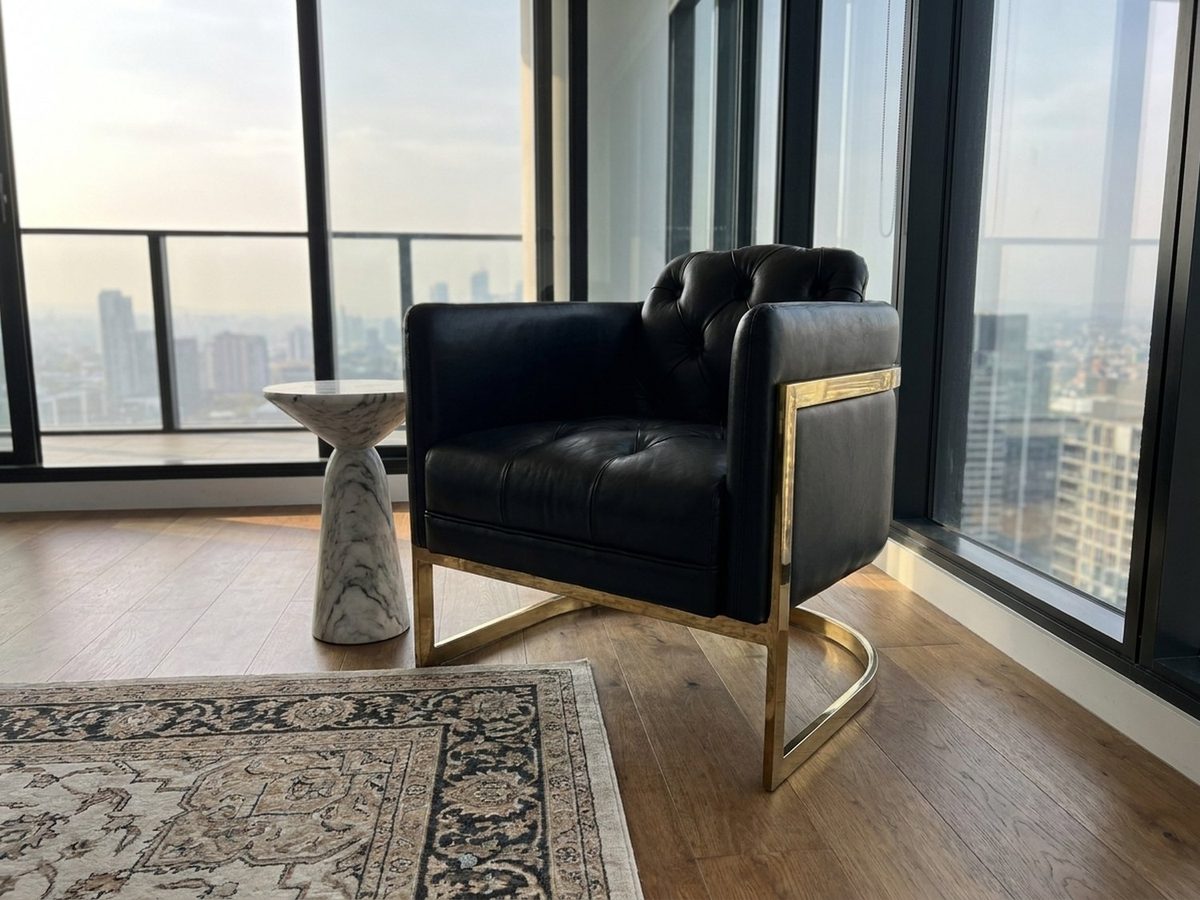 Mayfair Armchair – Black Leather and Brass