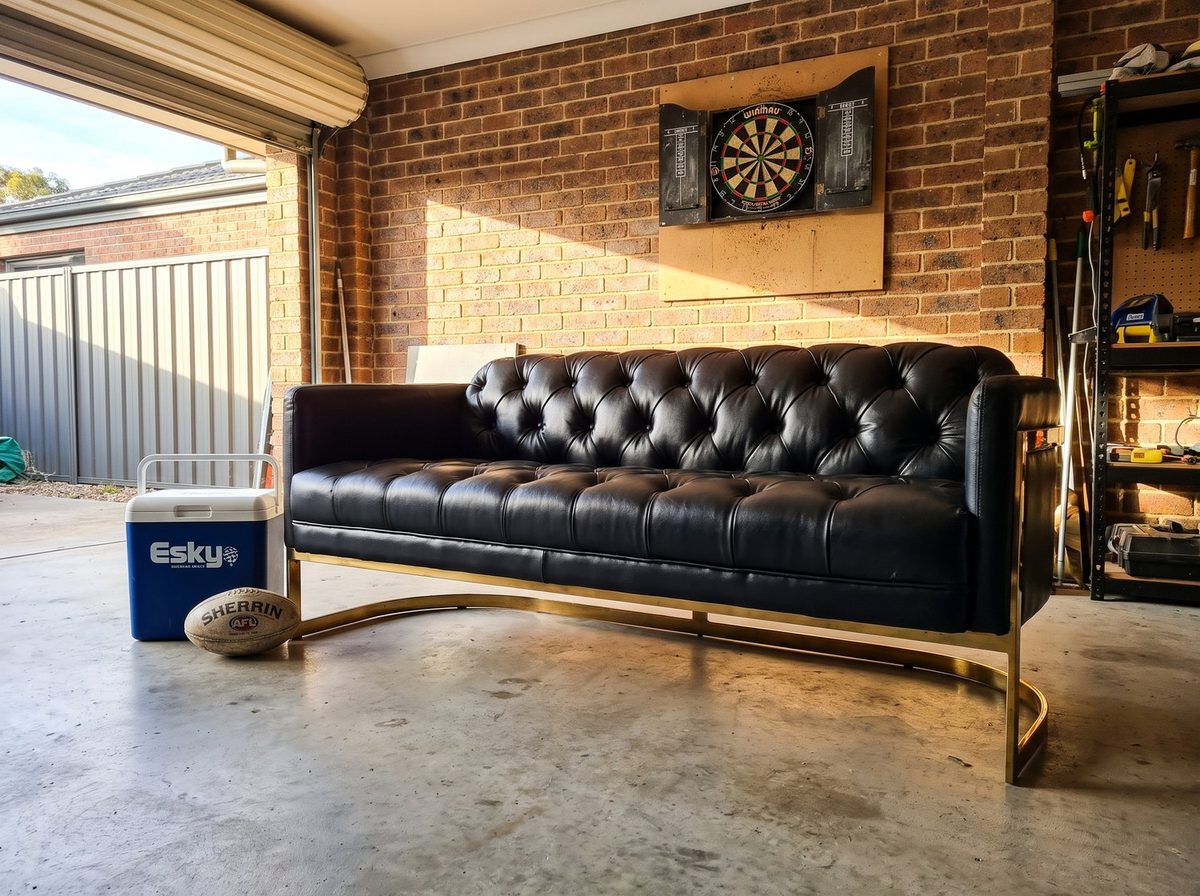 Mayfair Three-Seat Lounge – Black Leather and Brass