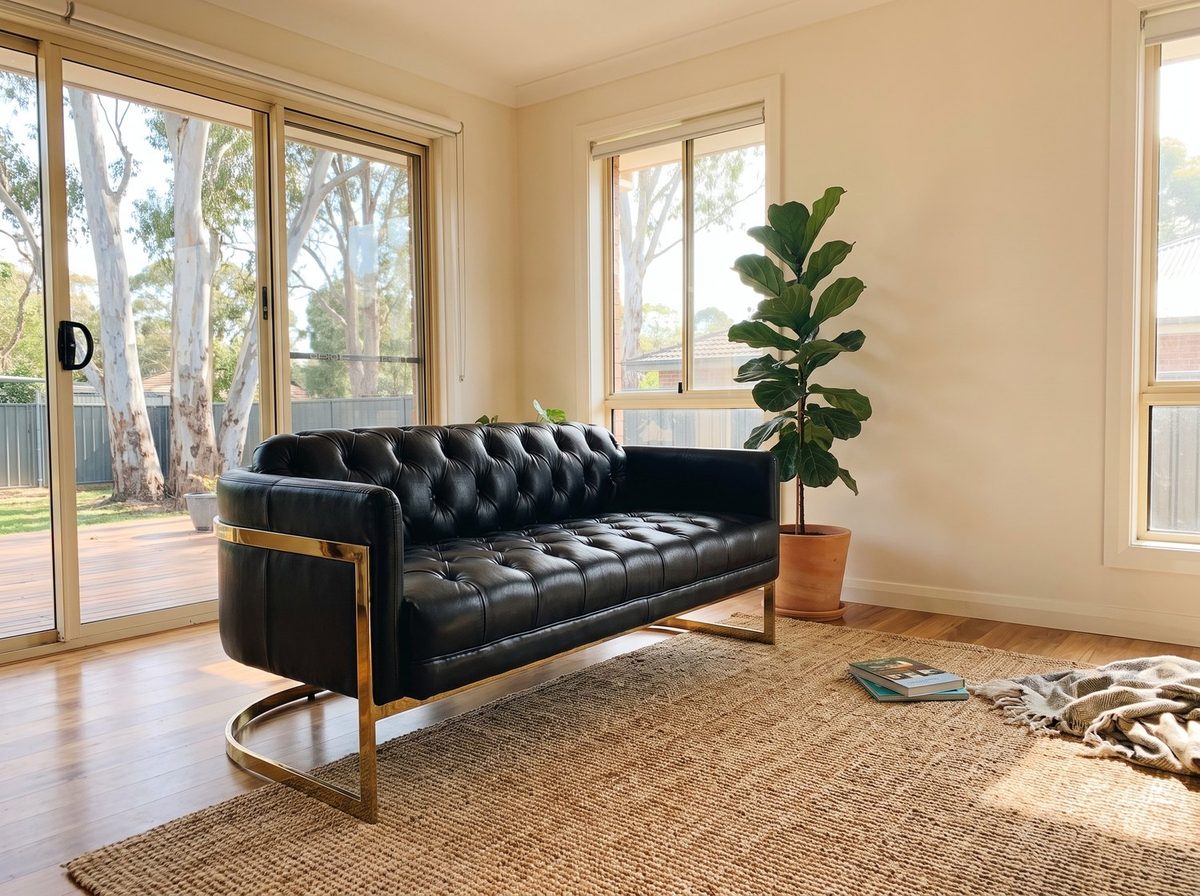 Mayfair Two-Seat Lounge – Black Leather and Brass