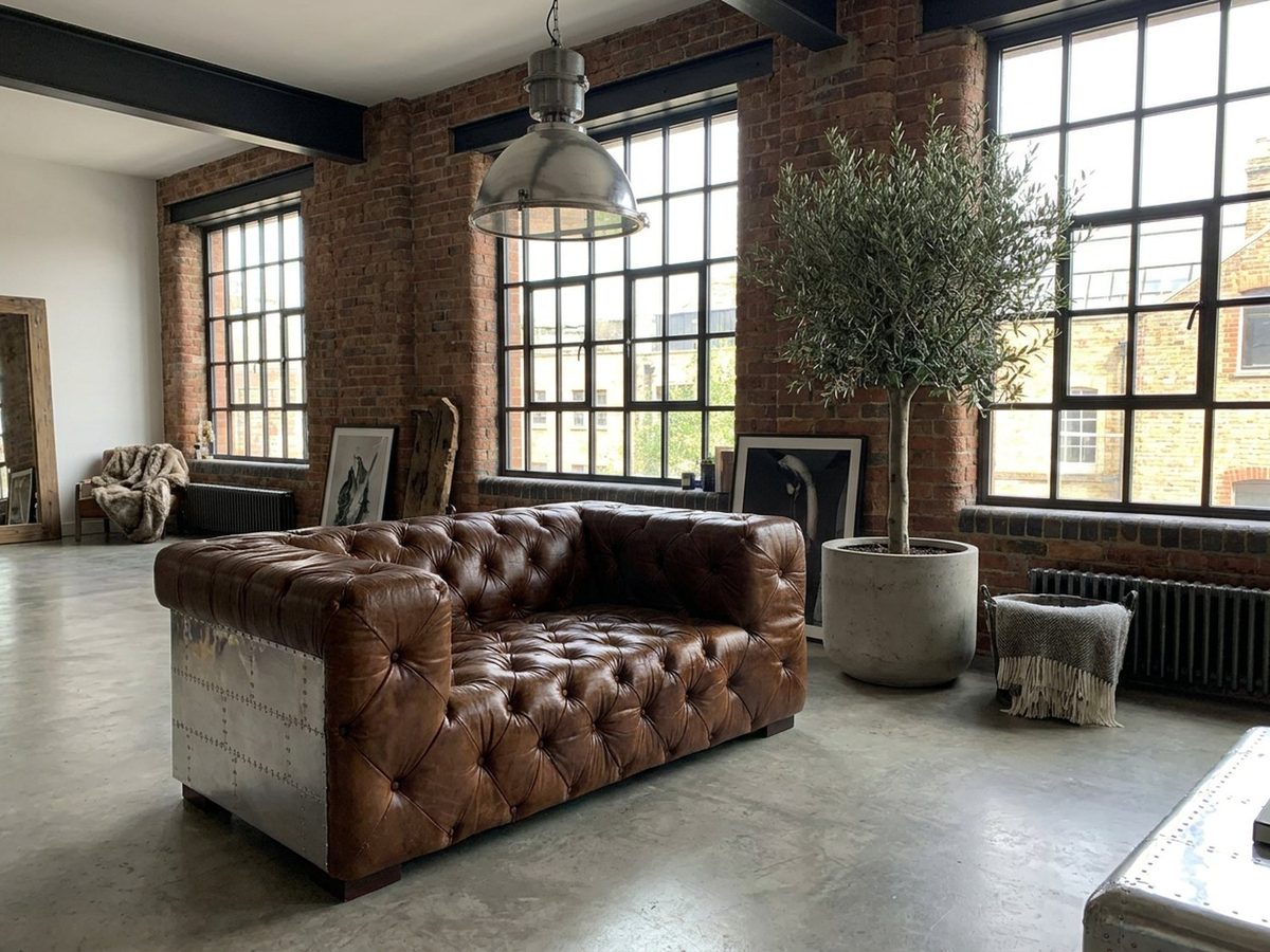 Regal Aviator Aluminium and Brown Chesterfield Lounge – 2 seat