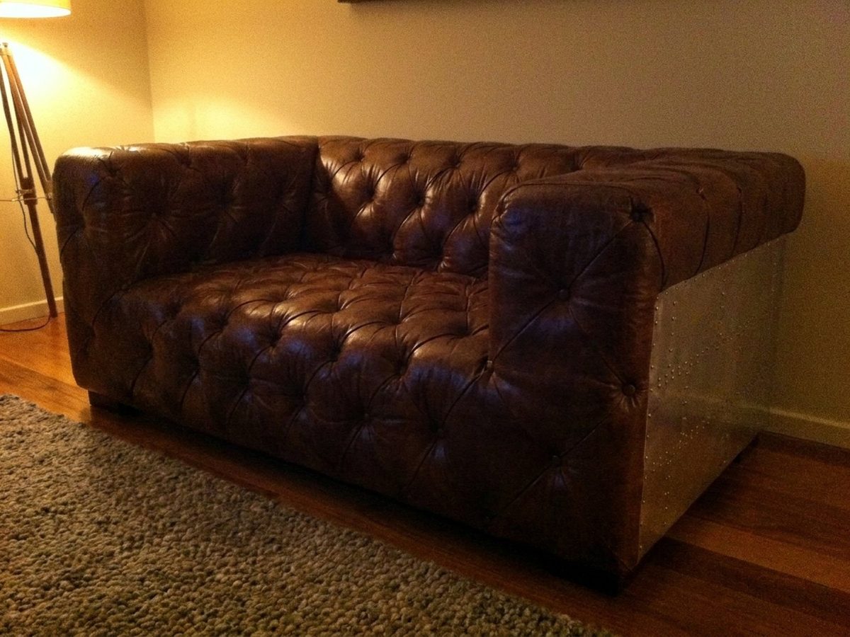 Regal Aviator Aluminium and Brown Chesterfield Lounge – 2 seat
