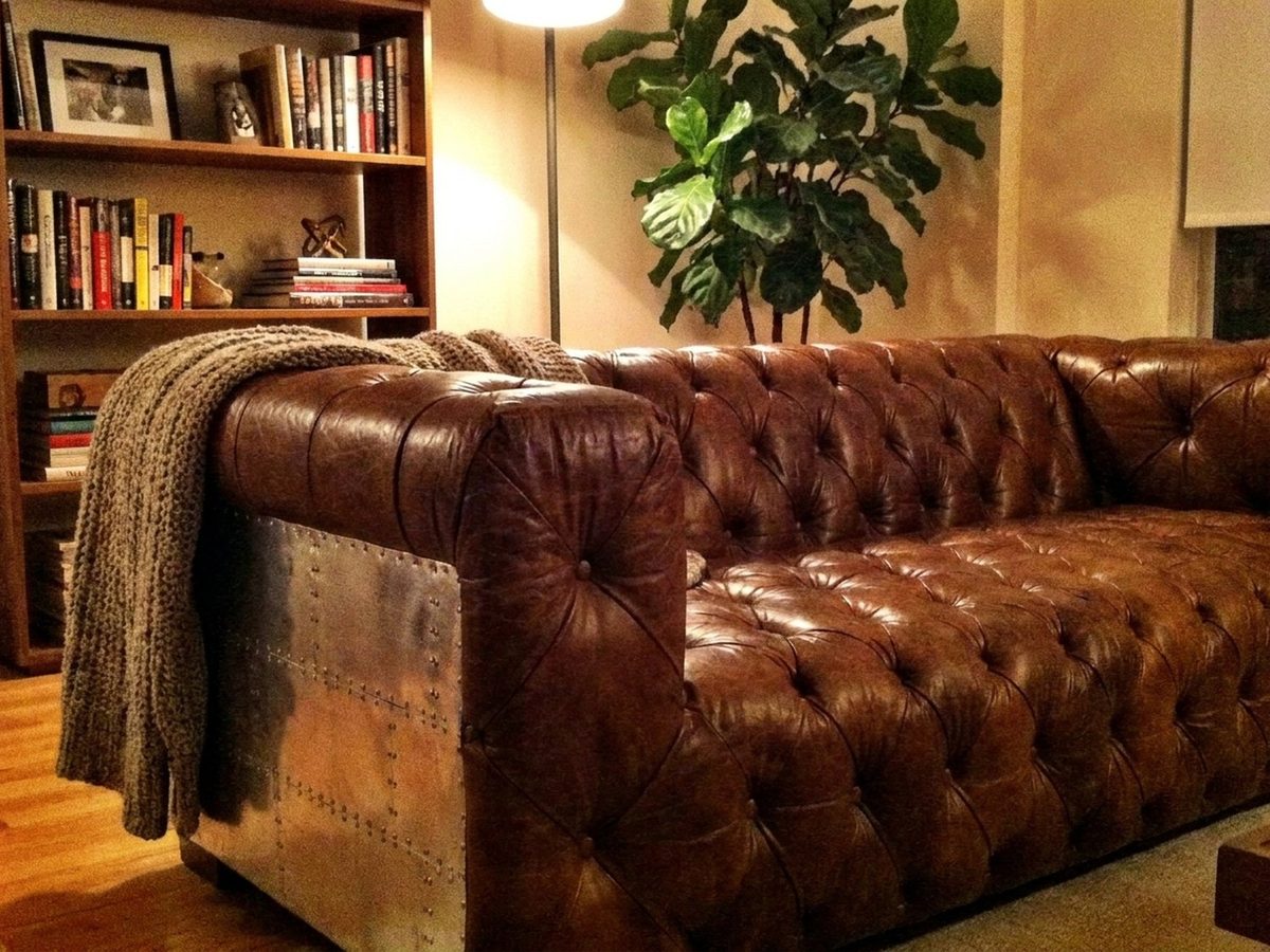 Regal Aviator Aluminium and Brown Chesterfield Lounge – 3 seat