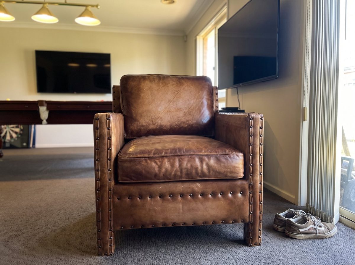 Scabrous Distressed Brown Leather Armchair