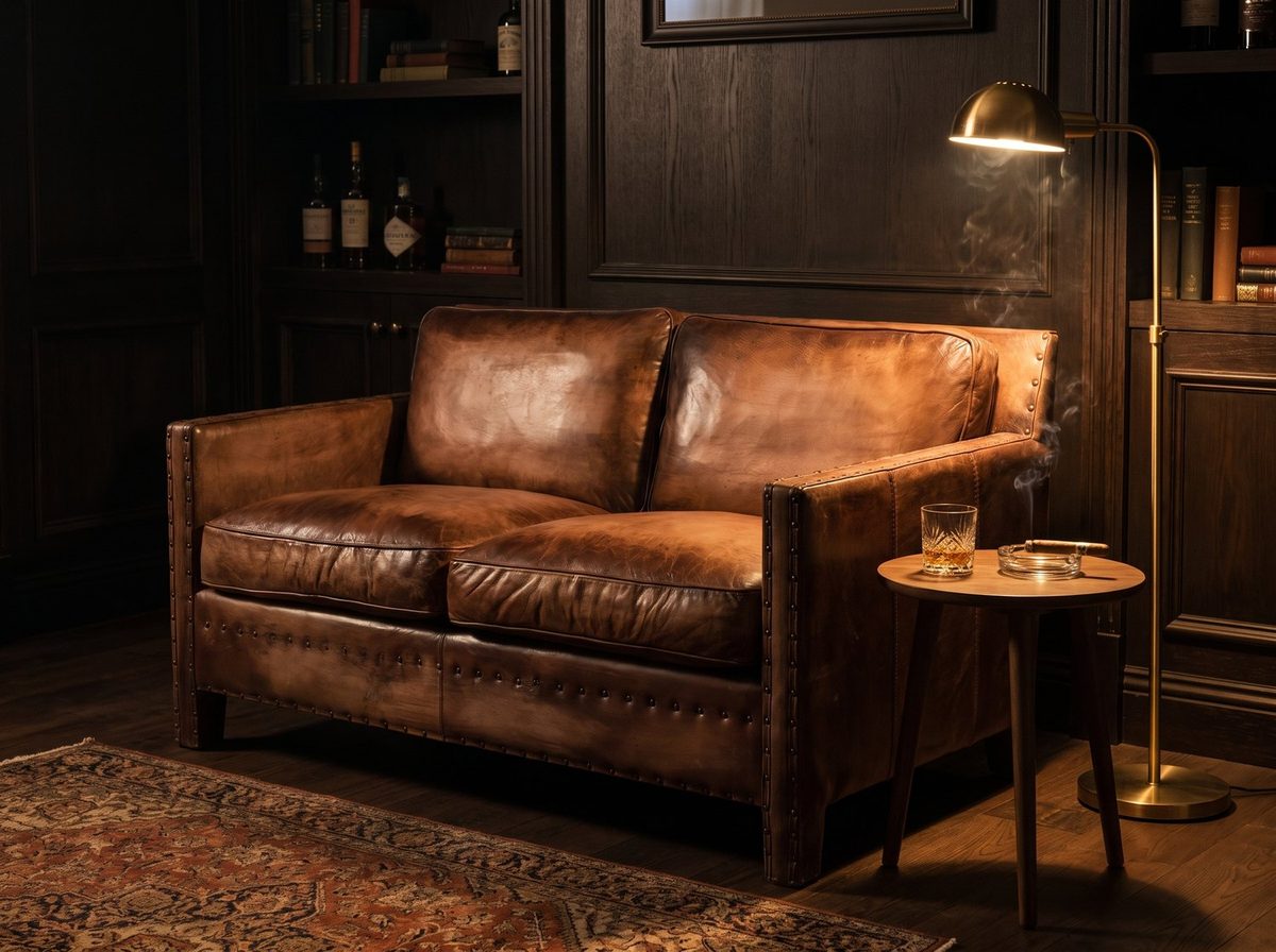 Scabrous Distressed Brown Leather Lounge – 2 seat
