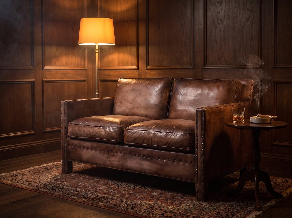 Scabrous Distressed Brown Leather Lounge – 2 seat