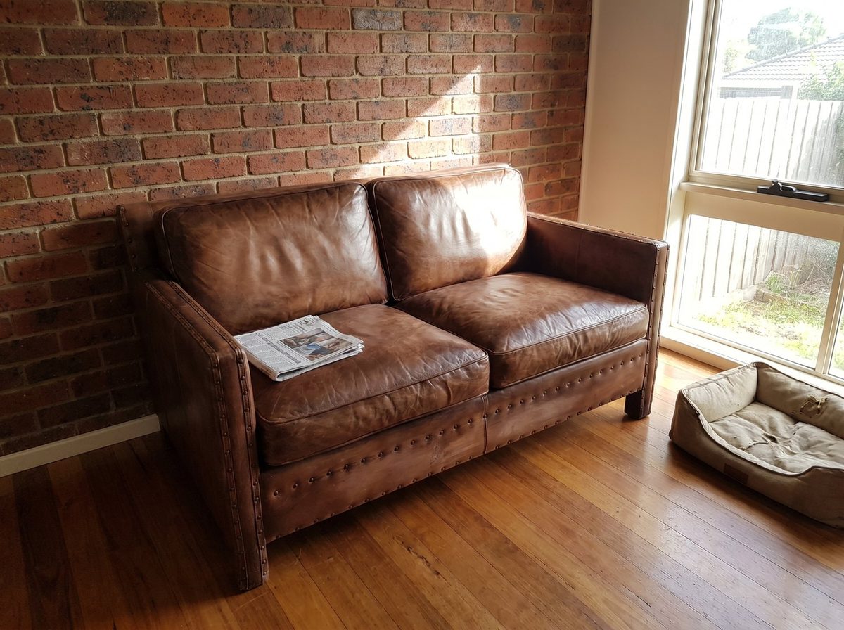 Scabrous Distressed Brown Leather Lounge – 2 seat