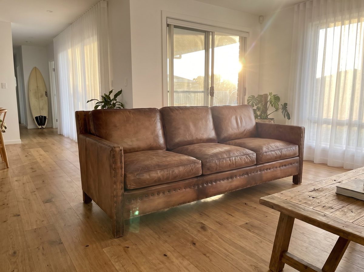 Scabrous Distressed Brown Leather Lounge – 3 seat