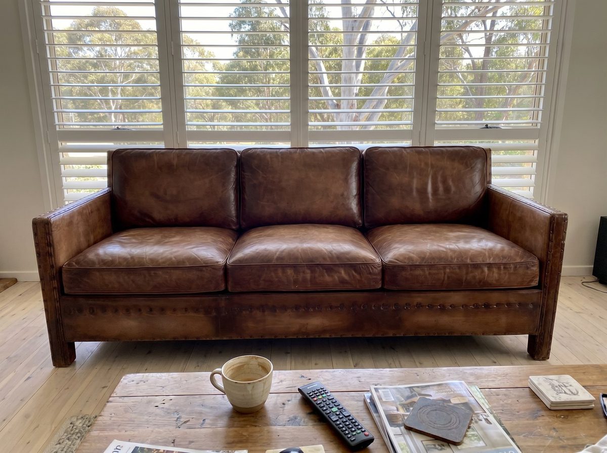 Scabrous Distressed Brown Leather Lounge – 3 seat