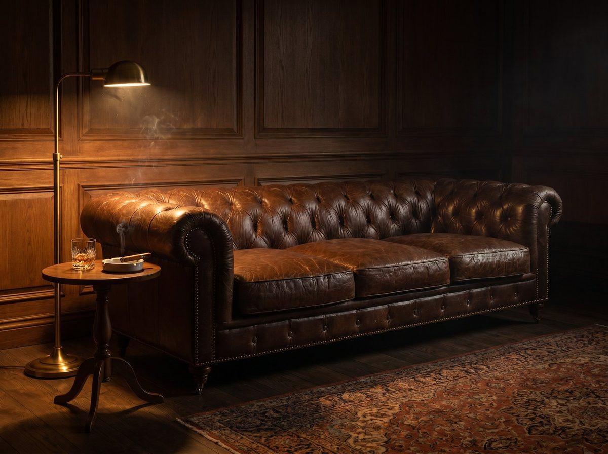 Hand-buttoned full-grain chesterfield