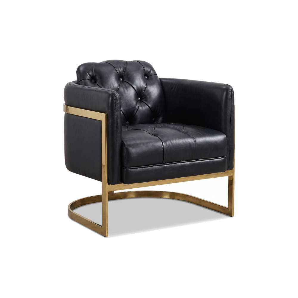 Mayfair Armchair – Black Leather and Brass