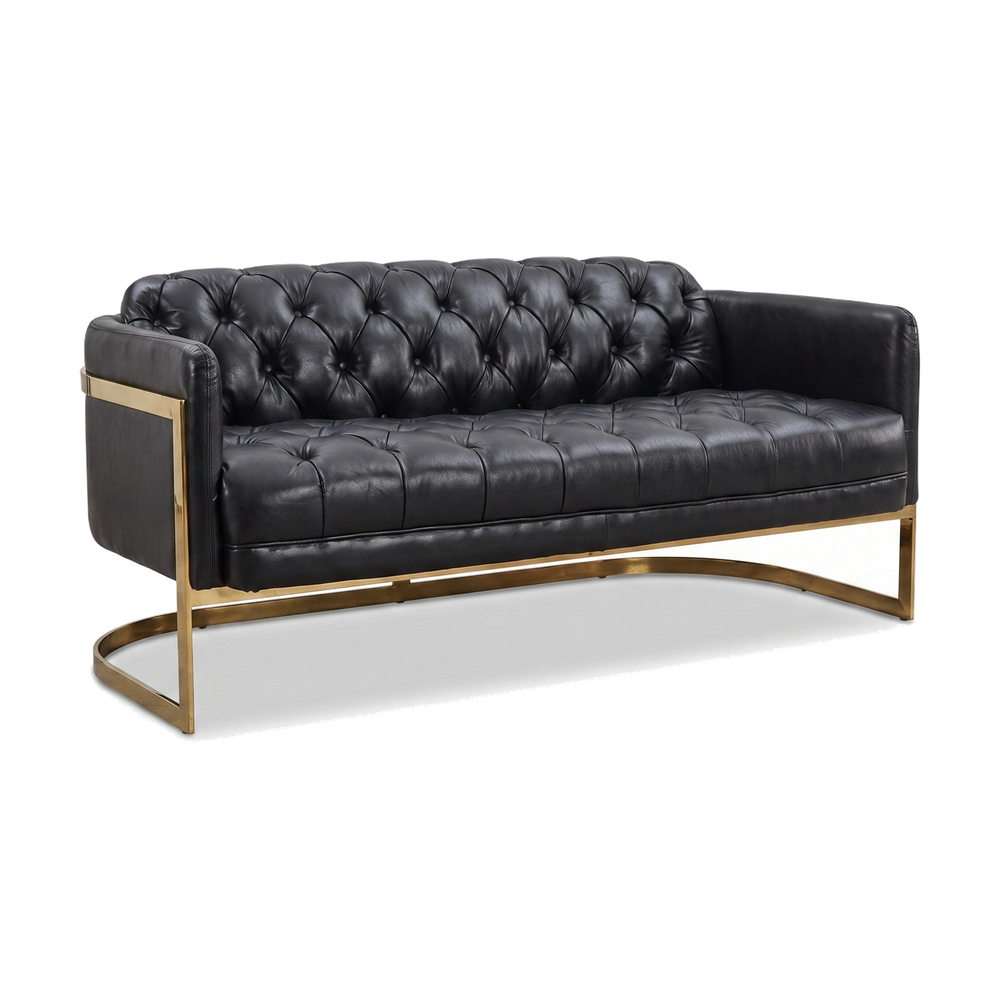 Mayfair Two-Seat Lounge – Black Leather and Brass