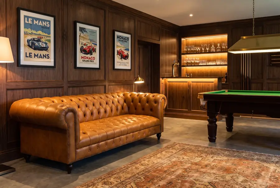 A dark timber games room