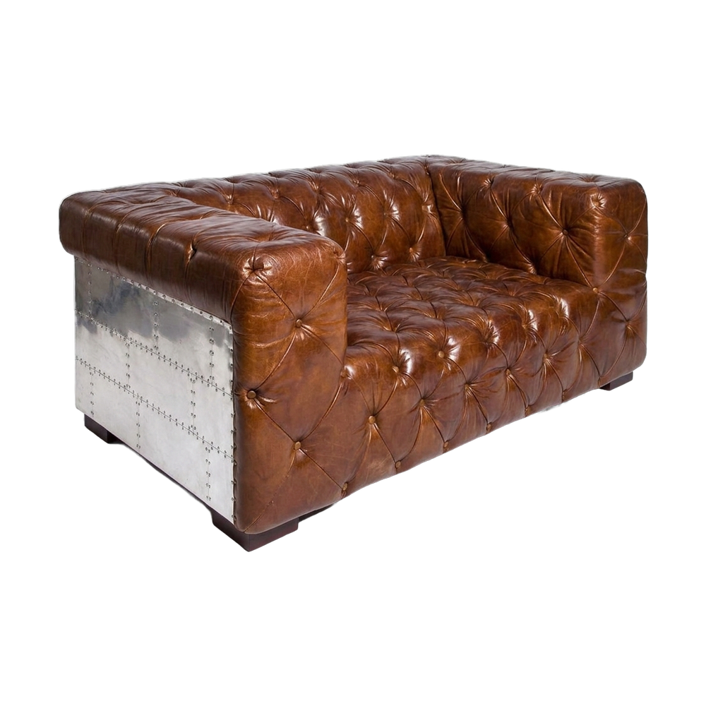 Regal Aviator Aluminium and Brown Chesterfield Lounge – 2 seat