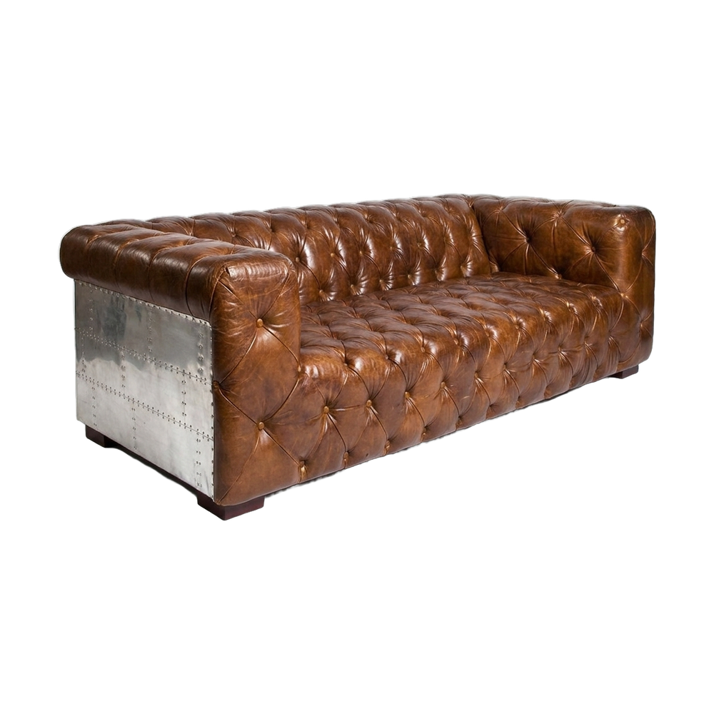 Regal Aviator Aluminium and Brown Chesterfield Lounge – 3 seat