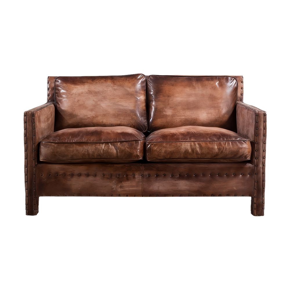 Scabrous Distressed Brown Leather Lounge – 2 seat